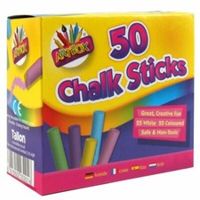 50 x COLOURED CHALK STICKS Blackboard Pavement Kids Children's Art Craft Colour