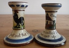 TORQUAY WARE DEVON X 2 SMALL CANDLESTICKS--1 CLOVELLY