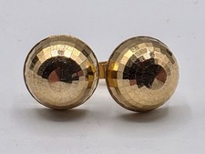 18ct Gold Italian Brev Faceted Dome Earrings.