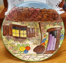 Very Rare Crown Ducal Art Deco Cottage Log Cabin Pattern Hand Painted Bowl