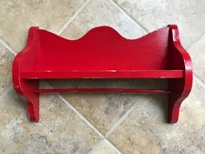 Vintage Hand Crafted Wood Wall Shelf With Towel Dowel Rod Shabby Red Paint 17.5"