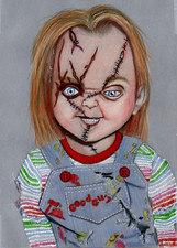 Original colour pencil Artwork  Art Chucky Doll Childs Play Horror  Icon