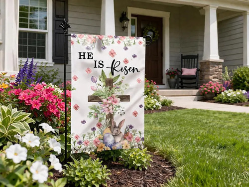 Jesus cross risen garden - cross, he