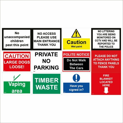 Timber waste signs - vaping, dogs