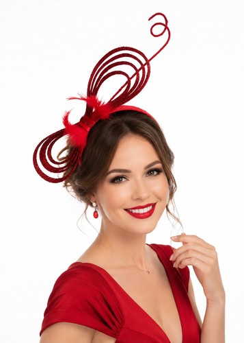 Red fascinator wedding - red,