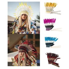 Indian Headdress Feather Headband Hat Handcrafted Costume Chief Accessory