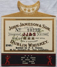 Irish Jameson Whiskey Label Cooneys Dun Laoghaire Dublin Ireland
