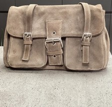 Soft Grey Vintage Genuine Suede Double Handled Shoulder Bag, Unbranded