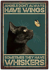 Funny Black Cat Angels Aluminium Metal Sign Pet Kitchen Garden Room Gift Chic