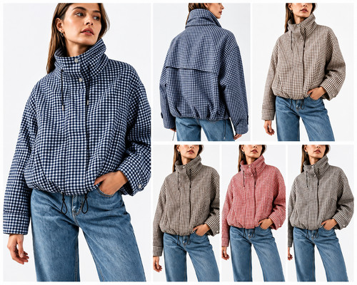 Women gingham bomber - gingham,