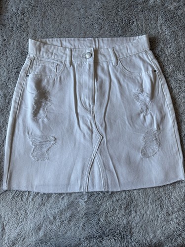 White distressed denim skirt - denim,