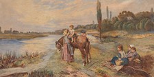 Follower of Myles Birket Foster RWS (1825-1899) - Watercolour, Children Fishing