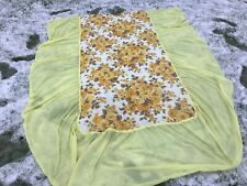1970s VINTAGE BLANKET SINGLE BED TOP COVER THROW BEDSPREAD YELLOW FLORAL ROSE