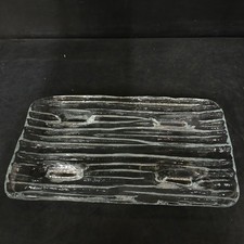 Glass Patterned Footed Platter Plate Clear Decorative Homeware 28x17cm -CP