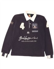 LA MARTINA Mens Graphic Long Sleeve Rugby Polo Shirt Medium Navy Blue DS16