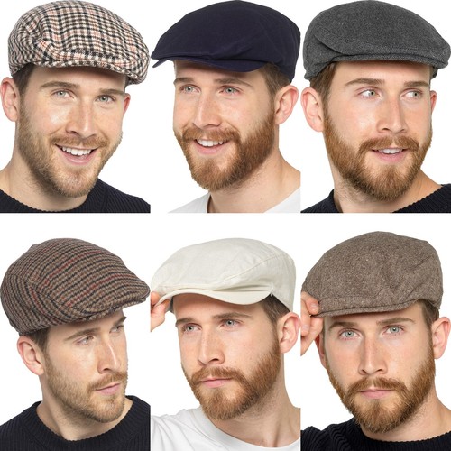 Mens flat caps - flat, herringbone
