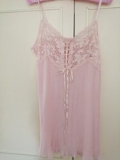 Pink Short Pretty Baby Doll Style Nightdress  Ribbon Tie Size 12/ 14