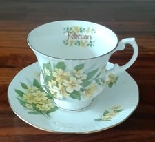 VINTAGE FEBRUARY BIRTHDAY FLOWER TEA  CUP & SAUCER  ELIZABETHAN FINE BONE CHINA