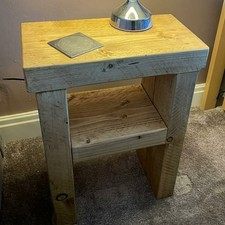 Small Chunky Rustic Pine Solid Wood Bench Side Table Lamp Stand Handmade in UK *