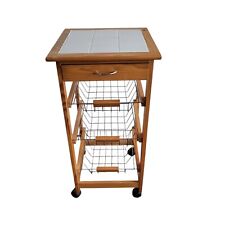 4 Tier Portable Ceramic Top MDF Kitchen Trolley Drawer Shelf Cart on Wheels
