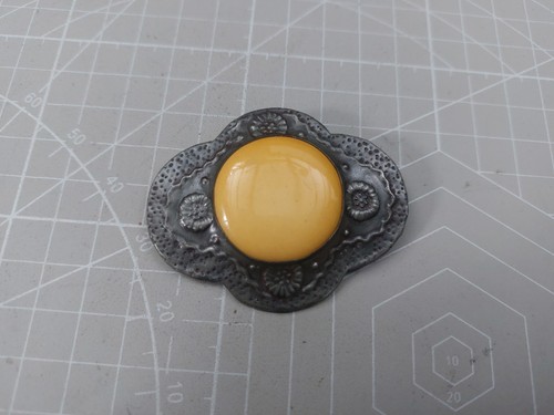 Antique pewter brooch yellow - antique,