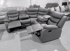 Roma | Grey | Leather Corner Recliner Sofa With Cupholders | SPECIAL OFFER 