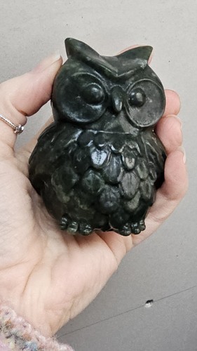Large green jade owl carving - jade,