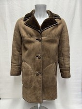 Vintage Womens Heatona Real Sheepskin Suede Faux Fur Lining Coat 46” Chest