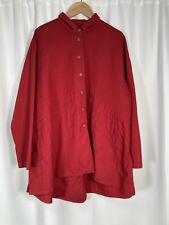 Yacco Maricard Red Shirt pintuck Asymmetrical Pure Cotton Lagenlook size 2 UK M