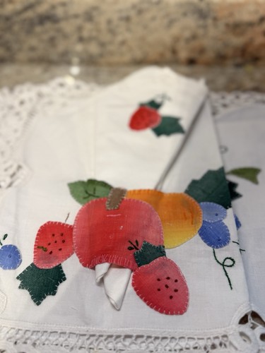 Vintage hand embroidered - embroidered, table