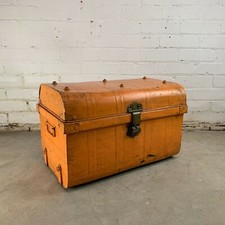 Vintage Orange Painted Steel Trunk Chest