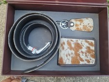 Handmade Cowhide Leather Gift Set – Wallet, Adjustable Belt & Keychain, Luxury