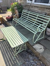 Vintage Wrought Iron Strapwork Bench And Table