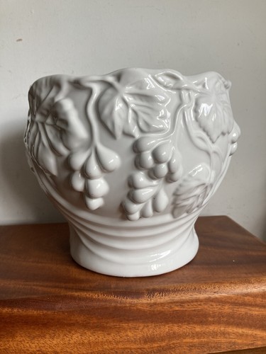 Vintage white ceramic planter - ceramic,