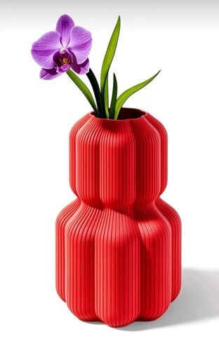 Modern red ribbed vase - ribbed, 3d
