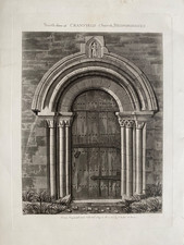 1815 Antique Print; Cranfield Church North Door, Bedfordshire after Fisher