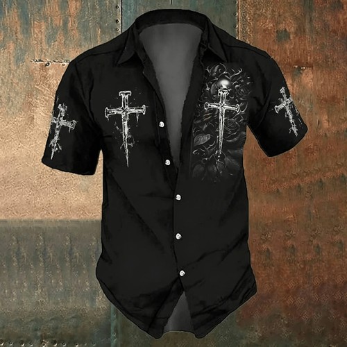 Men black cross print casual - men,