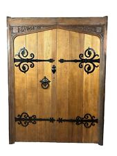LARGE OAK FRONT DOORS FRAME RECLAIMED PERIOD DOUBLE PERIOD MANOR CARVED IRON