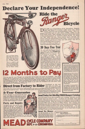 1921 ranger bicycle - ranger,