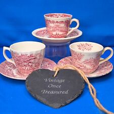 3 x Pink Scenic China COFFEE CUPS & SAUCERS * Mixed Set incl. MASON'S VISTA