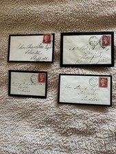 GB QV Qty 4 , 1859~1868 1d Penny Red Unknown Plate's Mourning Covers