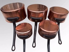 Vintage French Set Of 5 Professional Copper Pans 5.8 Kg