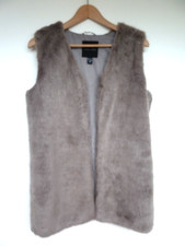 NEW LOOK grey silver FAUX FUR GILET bodywarmer waistcoat Size 8 also fits 10