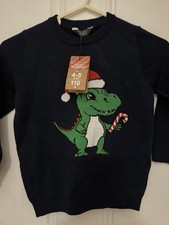 Boys Christmas Jumper With Dinosaur Candy Cane Age 4-5 Years