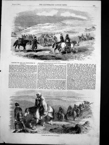Antique old print carrying - old,