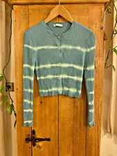 ZARA GREEN AND WHITE LONG SLEEVED CROPPED CARDIGAN (SIZE L)