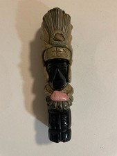 Hand Carved Obsidian Stone Aztec Warrior Chieftan Figure