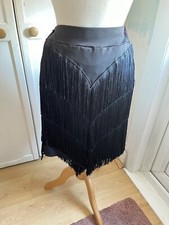 Black Flapper Fringe Tassel Charleston 20s Style Party Skirt/ Shorts Size Small