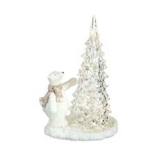 Heaven Sends Polar Bear in Scarf with Light Up Glass Tree Christmas Decoration