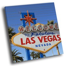 Las Vegas Retro Sign Cool Square Scenic Canvas Wall Art Large Picture Print